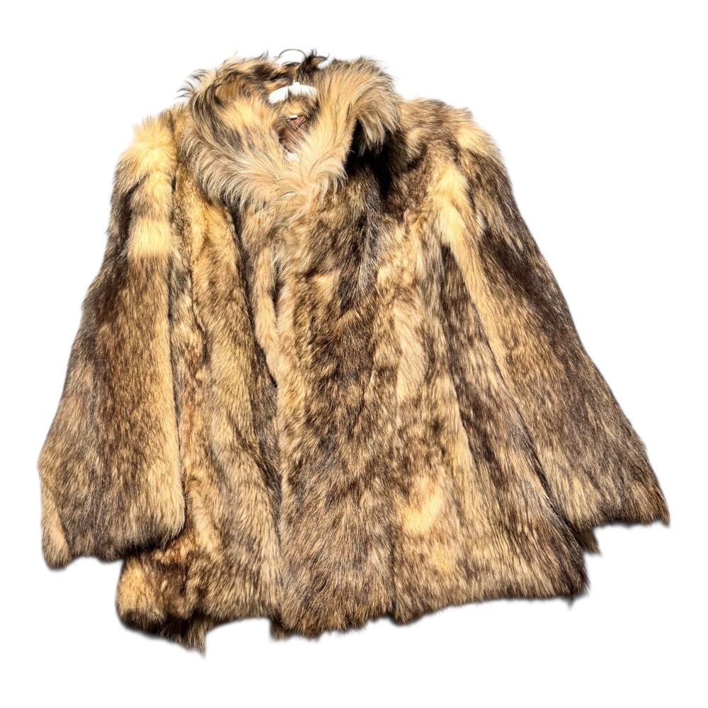 VTG REAL FOX FUR COAT WOMENS 40 brown beige Luxury mob wife